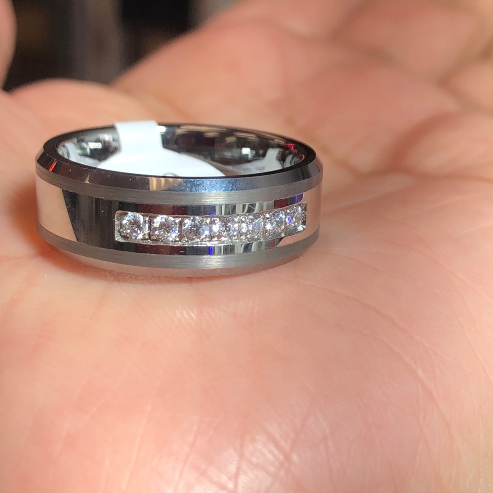 Tungsten Carbide Wedding Band With Clear Zircon